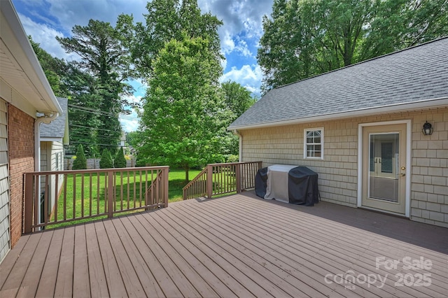 7135 Folger Dr, Charlotte, NC 28270 - wooden terrace with grilling area and a lawn