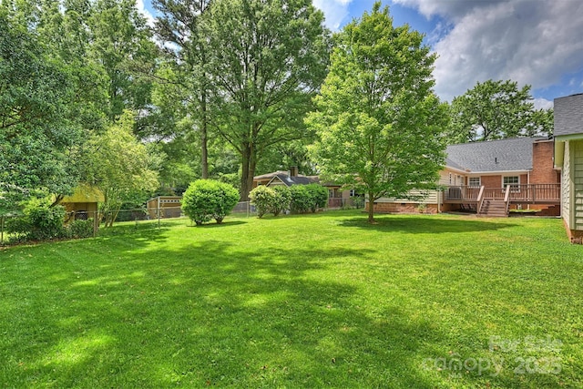 7135 Folger Dr, Charlotte, NC 28270 - view of yard with a wooden deck