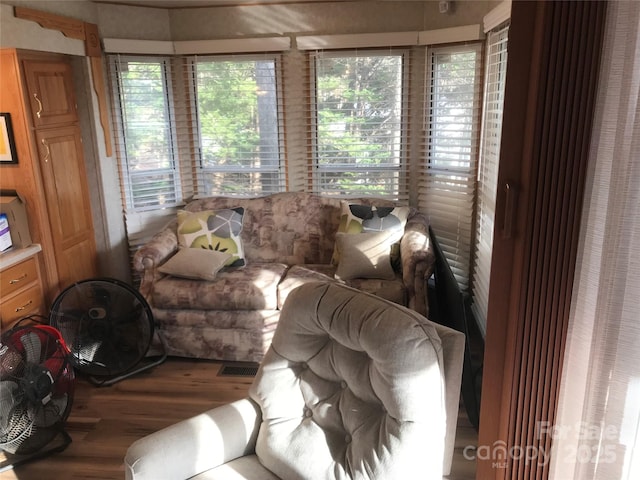 living room with a wealth of natural light and wood-type flooring