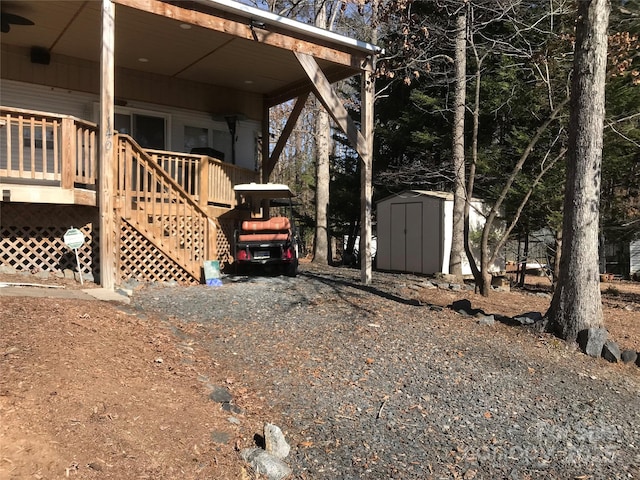 view of property exterior with a shed