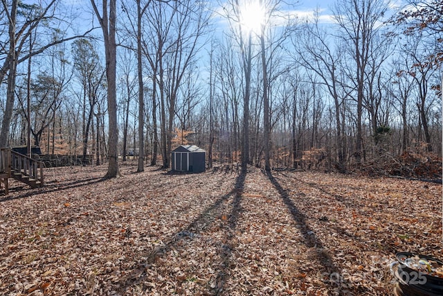 view of yard with a storage unit