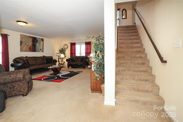 stairway featuring carpet floors