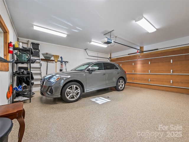 garage with a garage door opener