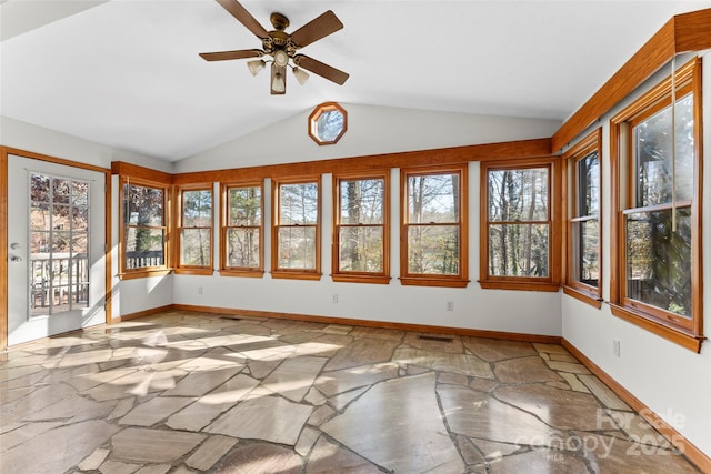 550 Kinross Dr, Flat Rock, NC 28731 - unfurnished sunroom featuring lofted ceiling, a healthy amount of sunlight, and ceiling fan