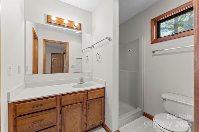 550 Kinross Dr, Flat Rock, NC 28731 - bathroom with walk in shower, vanity, toilet, and tile patterned flooring