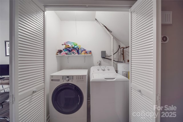 laundry room with washer and clothes dryer and electric water heater