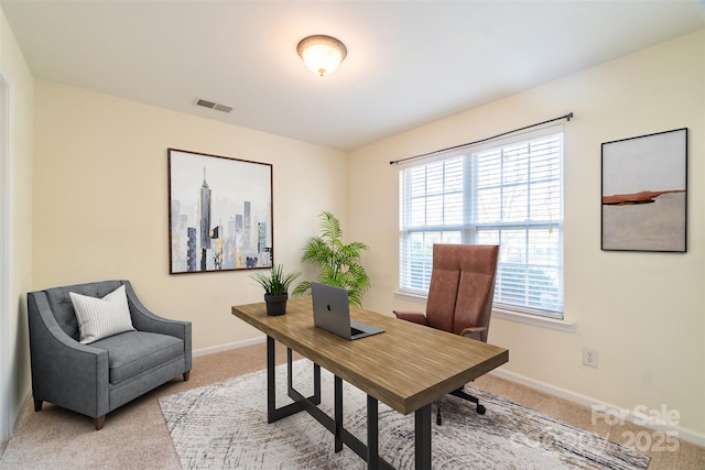 view of carpeted home office