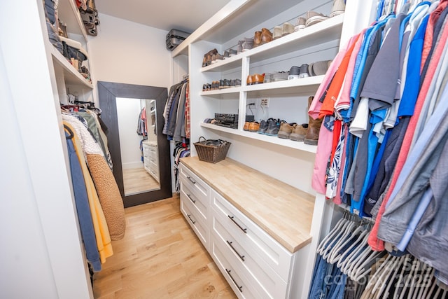 spacious closet with light hardwood / wood-style flooring