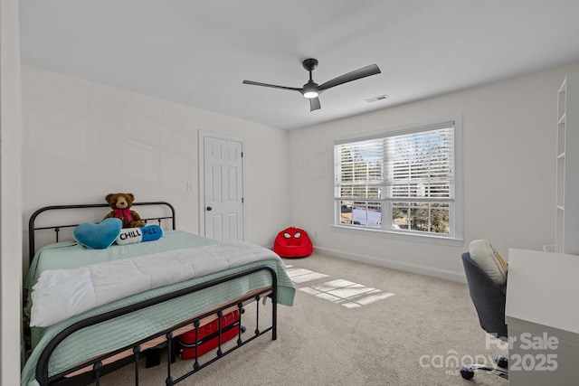 bedroom with carpet floors and ceiling fan