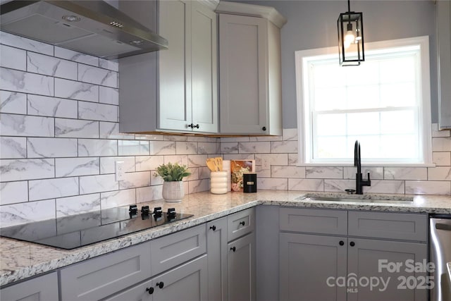 418 Huntington Woods St SE, Lenoir, NC 28645 - kitchen with range hood, black electric stovetop, decorative backsplash, and dishwasher