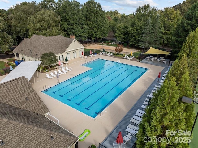 view of swimming pool featuring a patio