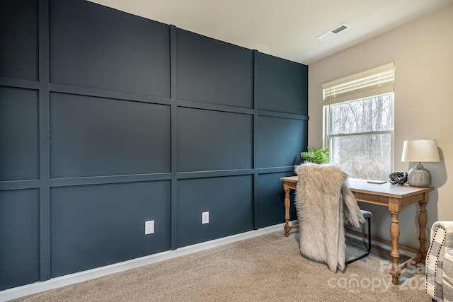 home office featuring light colored carpet