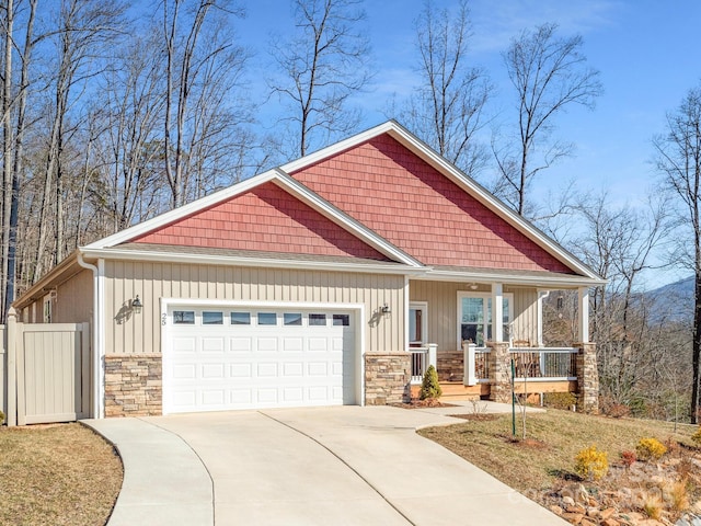 craftsman-style home with a garage and a porch