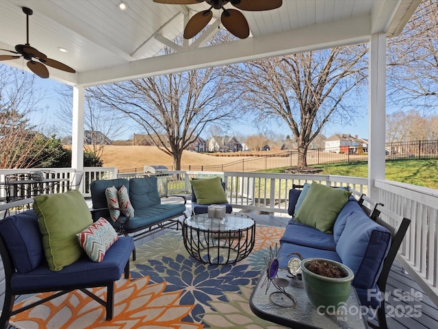 view of patio / terrace featuring outdoor lounge area and ceiling fan