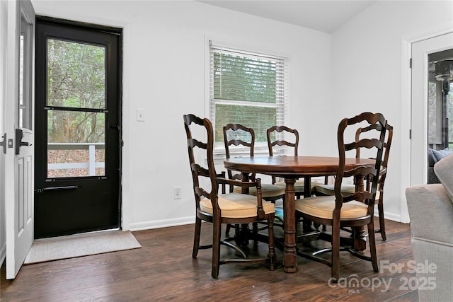 dining area featuring plenty of natural light and dark wood-type flooring