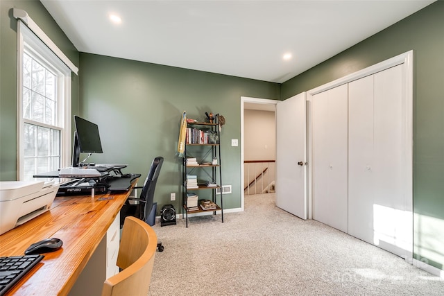 office with light colored carpet