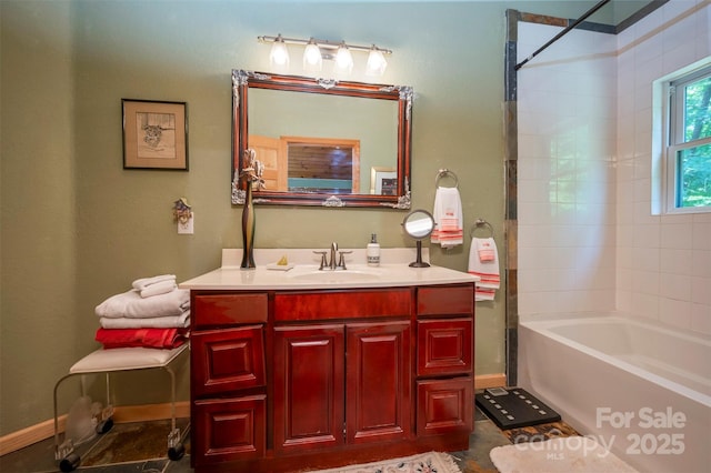 bathroom featuring vanity and shower / washtub combination