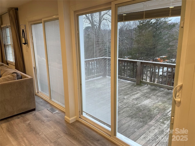 entryway with hardwood / wood-style floors