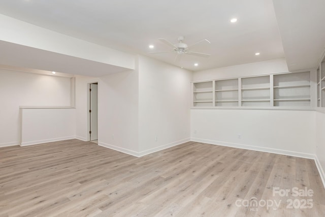 unfurnished room featuring light hardwood / wood-style floors and ceiling fan