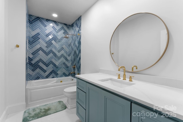 full bathroom featuring tile patterned floors, vanity, toilet, and tub / shower combination