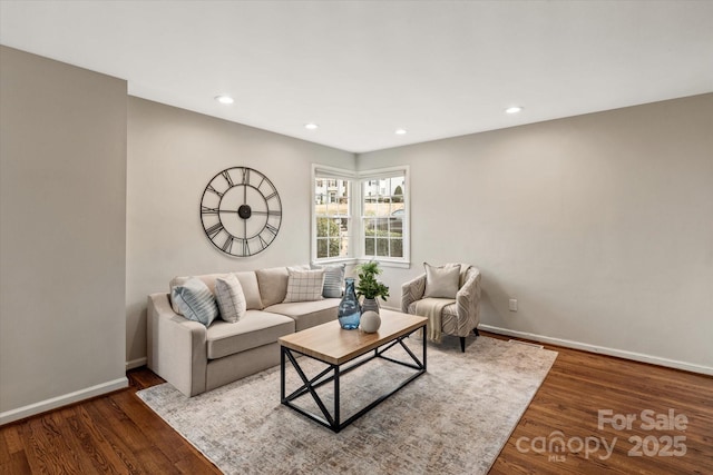 living room with dark wood-type flooring