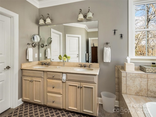 bathroom featuring ornamental molding and vanity