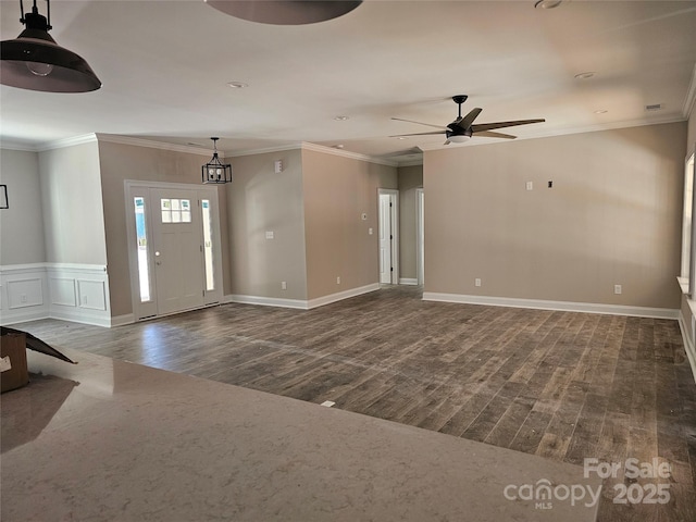 609 Shiloh Unity Rd, Lancaster, SC 29720 - foyer entrance with wood finished floors, a ceiling fan, baseboards, and crown molding