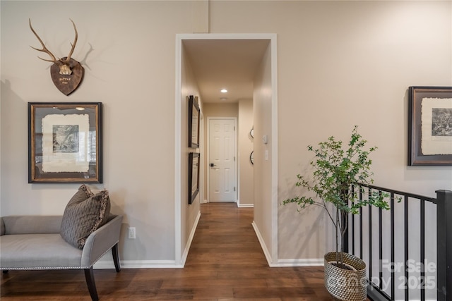 corridor with dark hardwood / wood-style floors