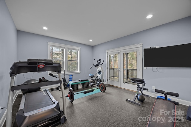 exercise area featuring french doors