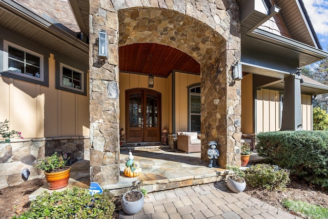 doorway to property featuring french doors