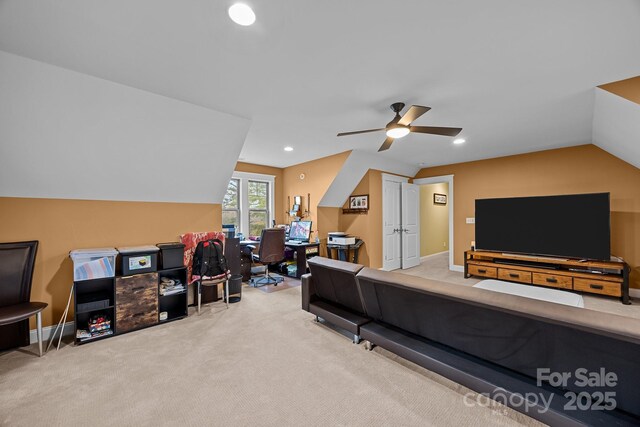 carpeted bedroom featuring vaulted ceiling