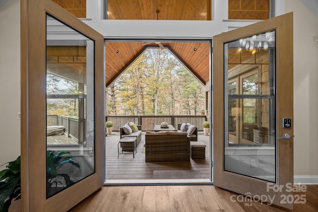 doorway with light hardwood / wood-style flooring