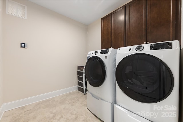 laundry room featuring cabinets and washer and clothes dryer