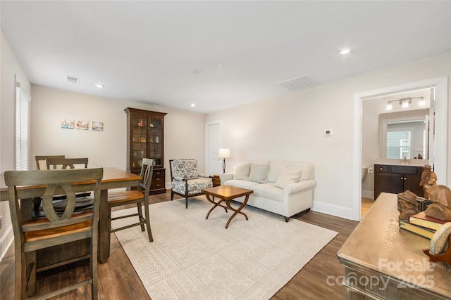 living room with hardwood / wood-style flooring