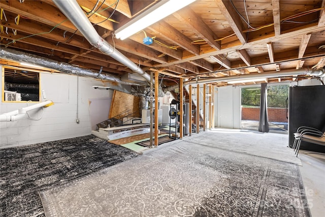 basement featuring black fridge