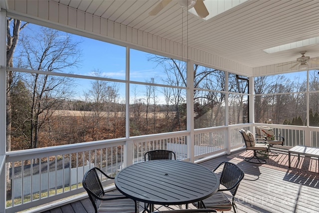 sunroom featuring ceiling fan