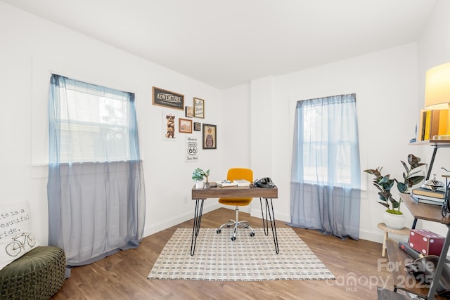 office featuring plenty of natural light and light hardwood / wood-style flooring