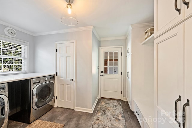 washroom featuring cabinets and ornamental molding