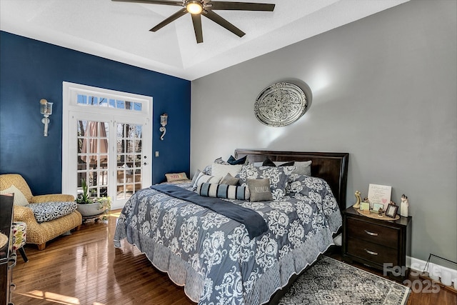 bedroom featuring ceiling fan and wood-type flooring