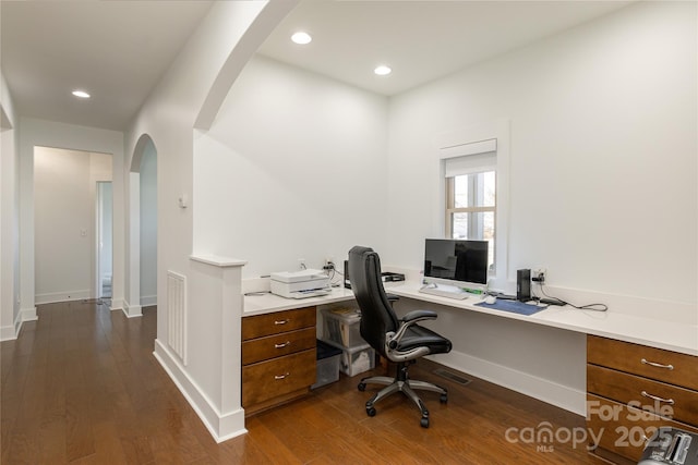 office featuring dark hardwood / wood-style flooring