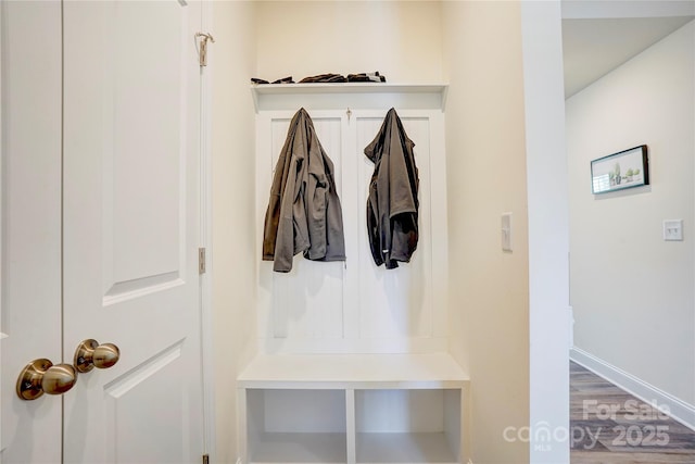 mudroom with hardwood / wood-style floors