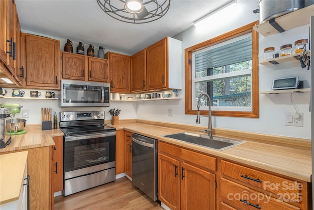 kitchen featuring sink, stainless steel appliances, and light hardwood / wood-style floors