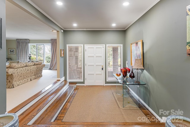14 Stuyvesant Cres, Asheville, NC 28803 - foyer with wood finished floors, recessed lighting, baseboards, and ornamental molding