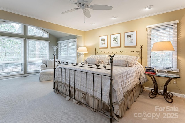 14 Stuyvesant Cres, Asheville, NC 28803 - bedroom featuring light carpet, crown molding, baseboards, a ceiling fan, and recessed lighting