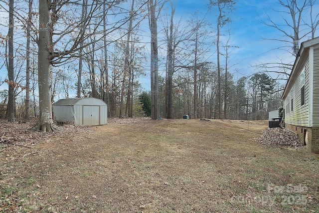 view of yard with a storage unit