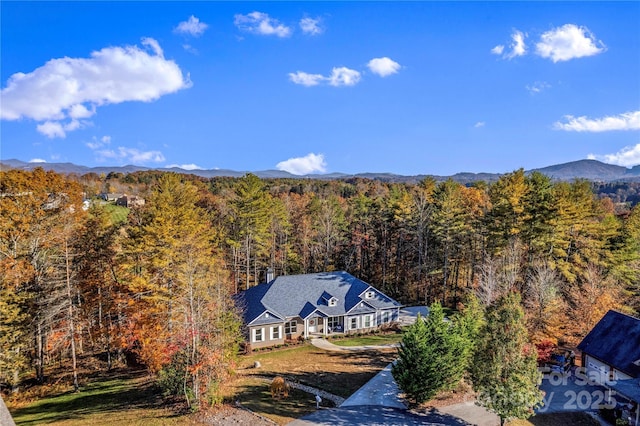 birds eye view of property with a mountain view