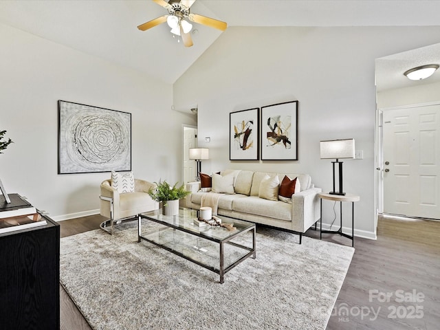173 Brookshire Dr, Fort Mill, SC 29715 - living room with ceiling fan, hardwood / wood-style floors, and high vaulted ceiling