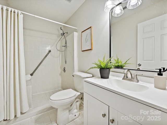 173 Brookshire Dr, Fort Mill, SC 29715 - bathroom with a textured ceiling, tile patterned floors, vanity, a shower with curtain, and toilet