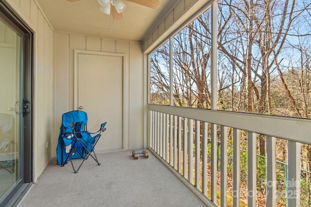 balcony with ceiling fan