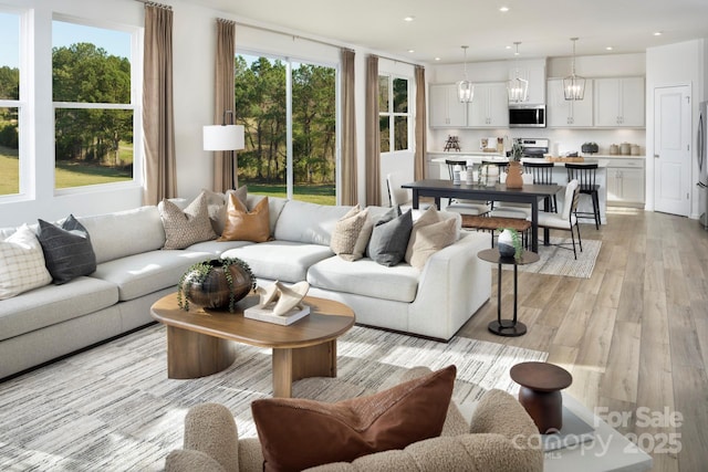 living room with light wood-type flooring